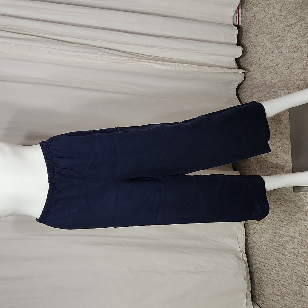 Lantana Casuals Basic Navy Cargo Side Pockets Linen Capris